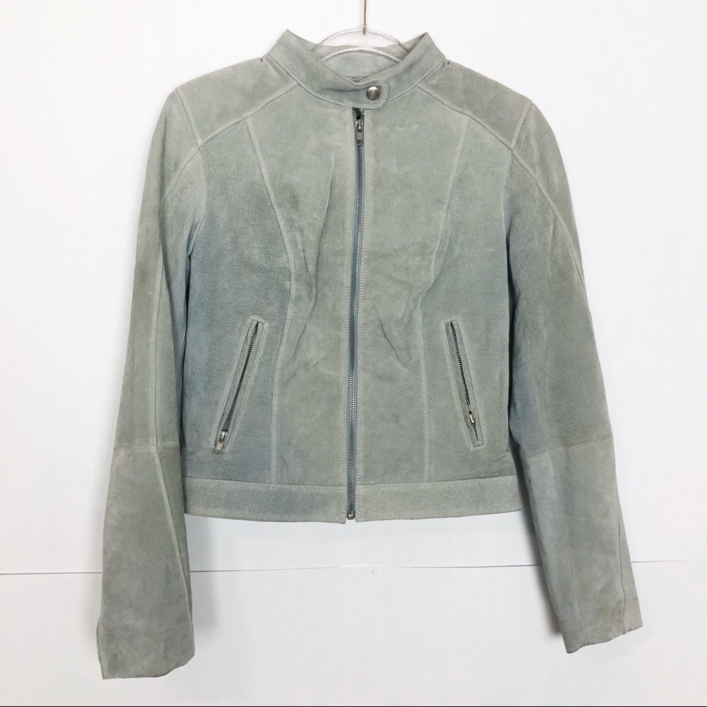 EUC Gipsy Mint/ grey suede leather Moto Jacket